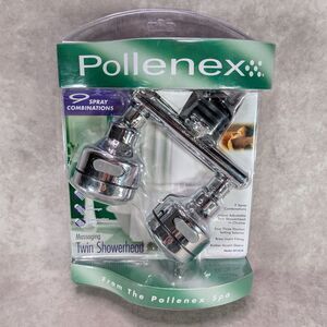 New Pollenex DP1010 Massaging Twin Showerhead Dual Chrome Adjustable 9 Spray NOS
